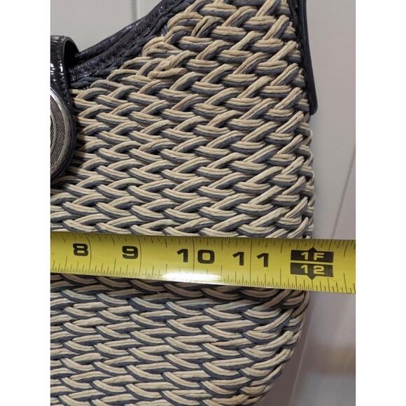 Brighton Natural Wicker Woven Purse Handbag Tote Beige Navy Blue - Picture 10 of 12